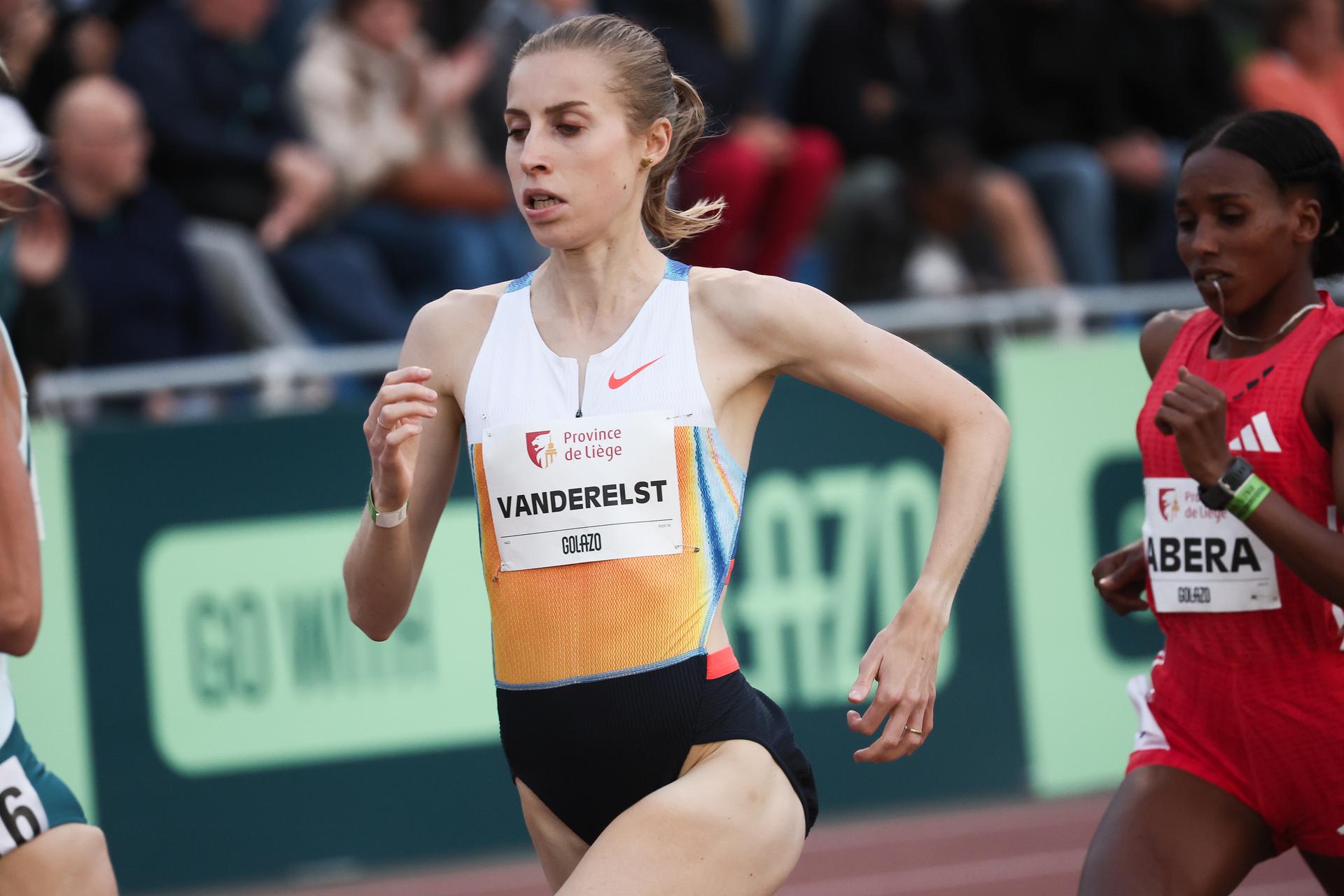 Belgian Elise Vanderelst pictured in action during the 'Meeting International d'Athletisme de la Province de Liege' athletics event in Liege, Wednesday 16 July 2025. BELGA PHOTO BRUNO FAHY