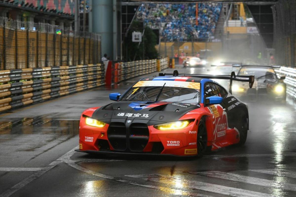 Team WRT South African driver Sheldon Van Der Linde drives his BMW M4GT3 in the FIA GT World Cup race of the 71st Macau Grand Prix in Macau on November 17, 2024.  Peter PARKS / AFP