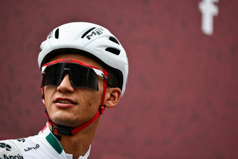 UAE Team Emirates's Mexican Isaac Del Toro Romero looks on ahead of the 20th one-day classic 'Strade Bianche' (White Roads) men's cycling race between Siena and Siena in Tuscany on March 7, 2026.  Marco BERTORELLO / AFP