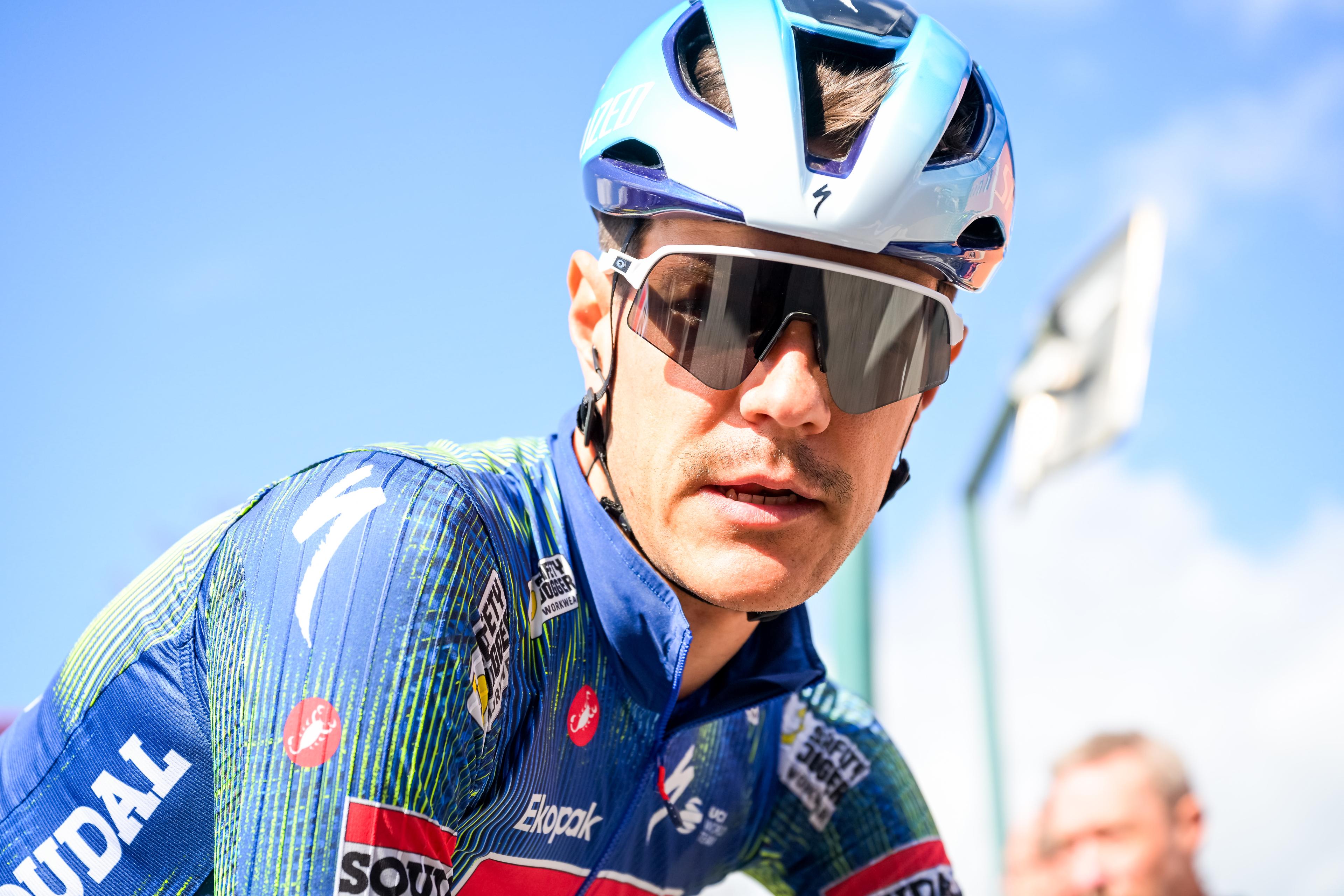 Belgian Jasper Stuyven of Soudal Quick-Step pictured at the start of pictured before the start of the fifth stage of 84th edition of the Paris-Nice cycling race, a race from Cormoranche-sur-Saone to Colombier-le-Vieux (205,4km), on Thursday 12 March 2026. BELGA PHOTO DAVID PINTENS