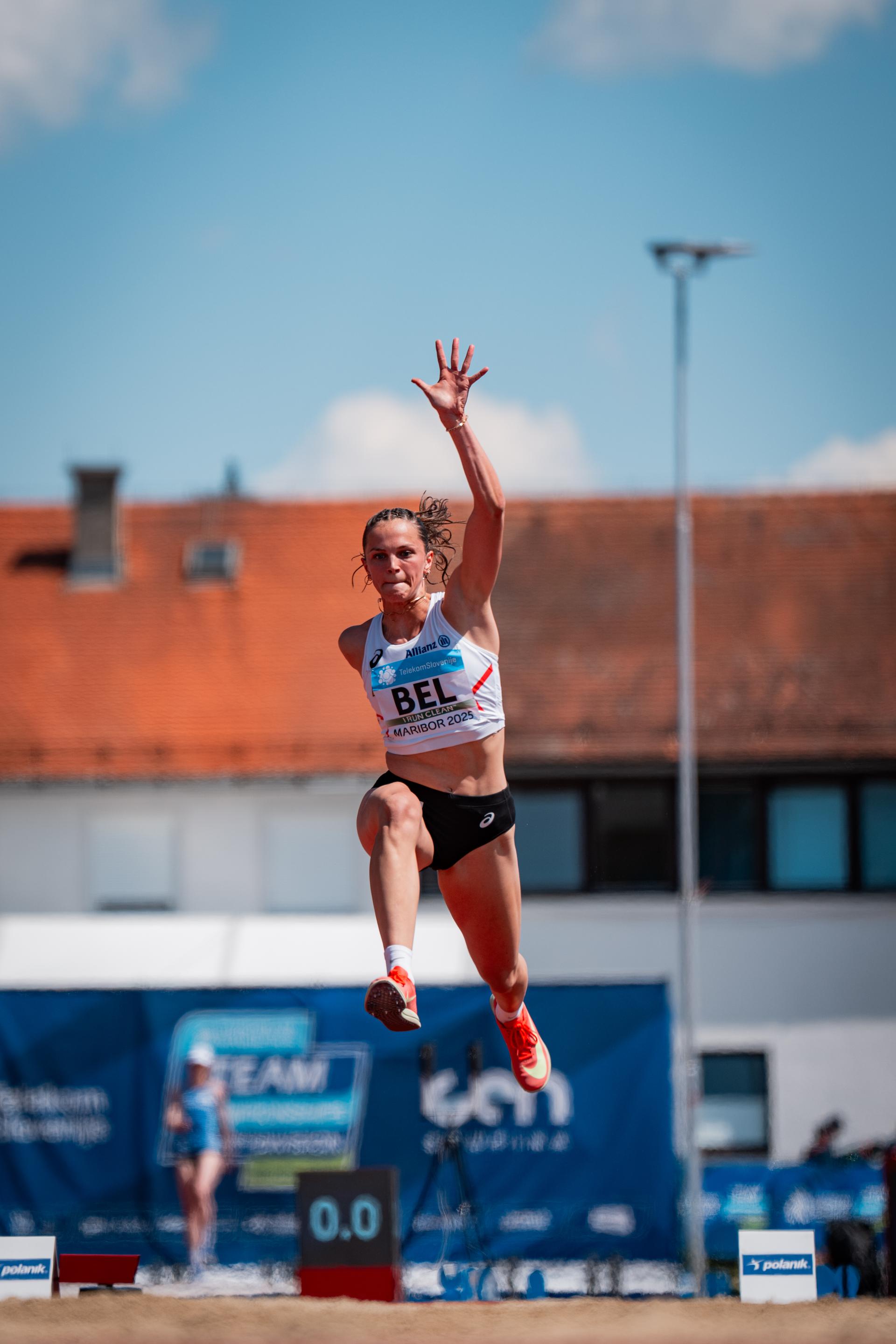Ilona Masson pictured in action during the European Athletics Team Championships, in Maribor, Slovenia, Sunday 29 June 2025. Team Belgium is competing in the second division on 28 and 29 June. BELGA PHOTO CHIARA MONTESANO