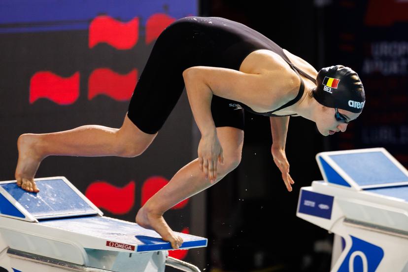 Sarah Dumont of Belgium competes in women's 800 meters freestyle final during the European Aquatics Short Course Swimming Championships in Lublin, Poland, on Friday 05 December 2025. BELGA PHOTO NIKOLA KRSTIC