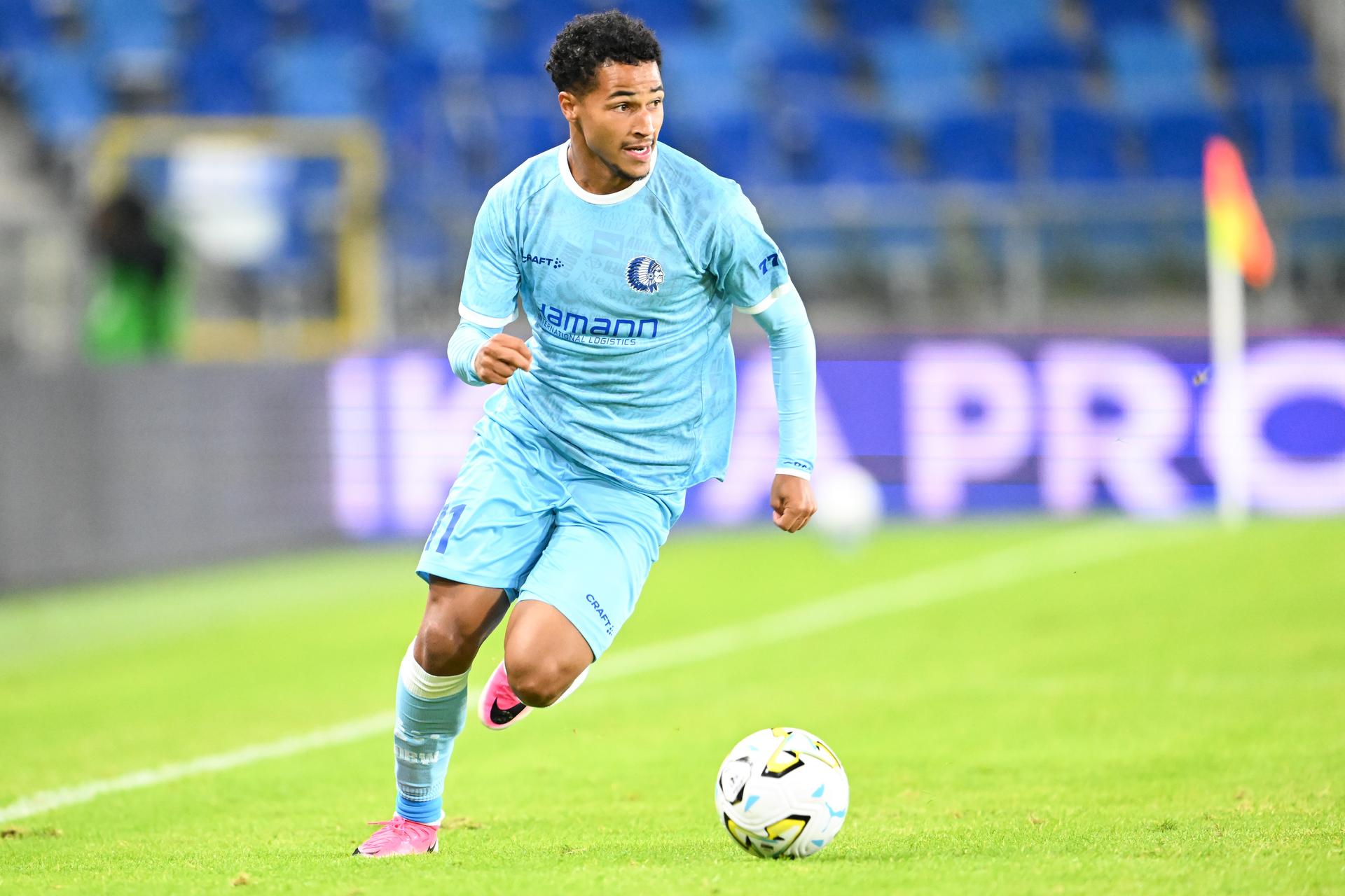 Gent's Momodou Lamin Sonko pictured in action during a soccer game between Ukrainian FC LNZ Cherkasy and Belgian KAA Gent, Thursday 23 July 2026 in Plock, Poland, the first leg of the second qualifying round for the UEFA Conference League. BELGA PHOTO JILL DELSAUX