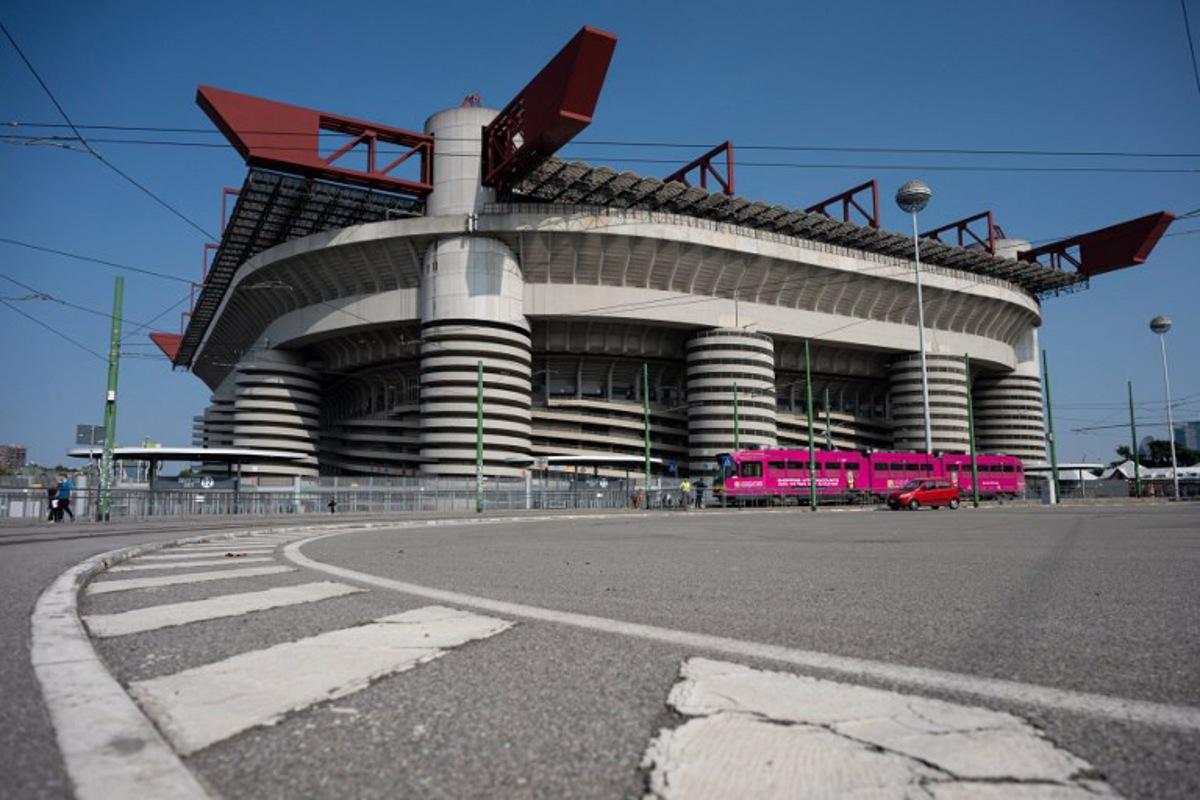 A general view shows the San Siro Stadium ahead of the press conference for the unveiling of the Opening Ceremony of Milano Cortina Winter Olympic Games 2026 in Milan, Italy on October 16, 2025.  Piero CRUCIATTI / AFP
