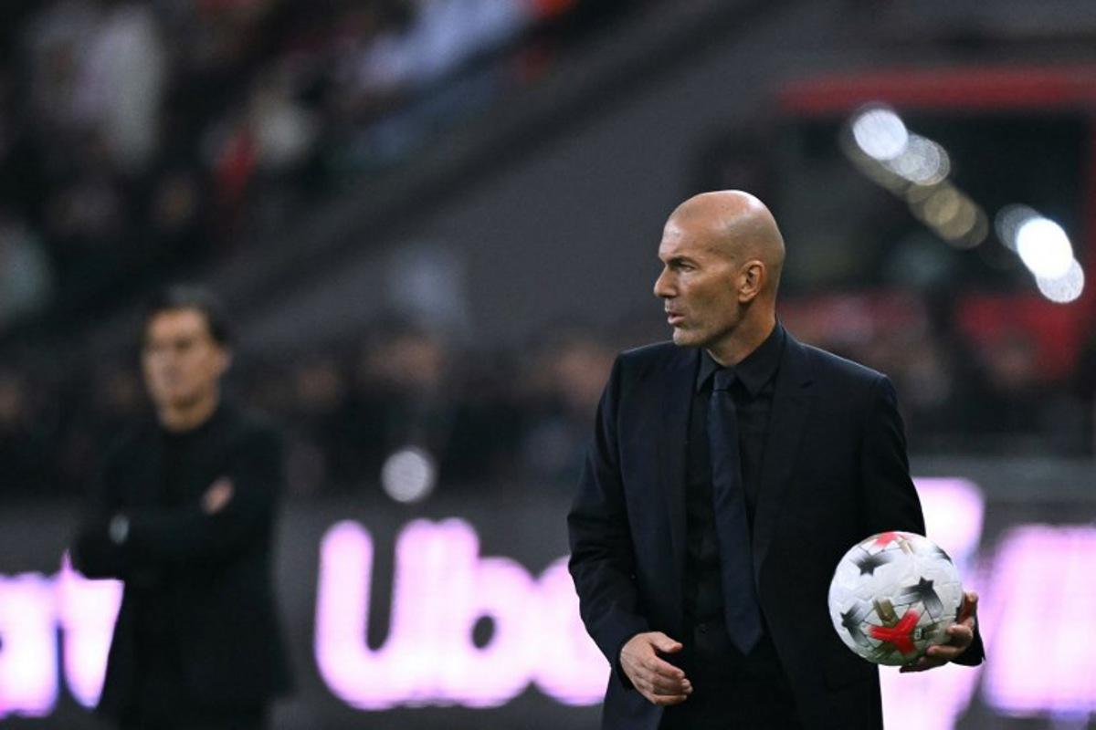France's head coach Zinedine Zidane throws  the ball  during the UEFA Nations League (League A, Group 1) first leg football match between Turkey and France at the Kocaeli Stadium in Izmit, on September 25, 2026.  OZAN KOSE / AFP