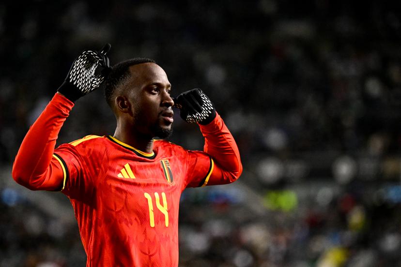 Belgium's Dodi Lukebakio celebrates after scoring during  a friendly soccer game between the Mexican national team and Belgian national soccer team Red Devils in Chicago, on Wednesday 01 April 2026, in preparation for the 2026 World Cup. BELGA PHOTO DIRK WAEM