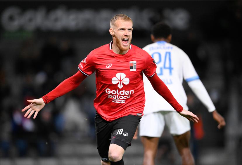 Rwdm's Gaetan Robail celebrates after scoring during a soccer game between RWDM Brussels and Club Nxt, Saturday 18 October 2025 in Brussels, on day 11 of the 2025-2026 'Challenger Pro League' 1B second division of the Belgian championship. BELGA PHOTO JOHN THYS