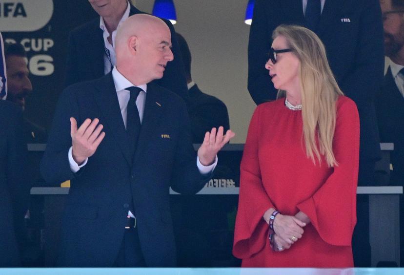 President of FIFA Gianni Infantino and RBFA chairwoman Pascale Van Damme pictured during a soccer game between the USA and Belgian national team Red Devils, on Monday 06 July 2026, at the Seattle Field, in Seattle, a 1/8 finals game in the FIFA World Cup 2026. BELGA PHOTO DIRK WAEM
