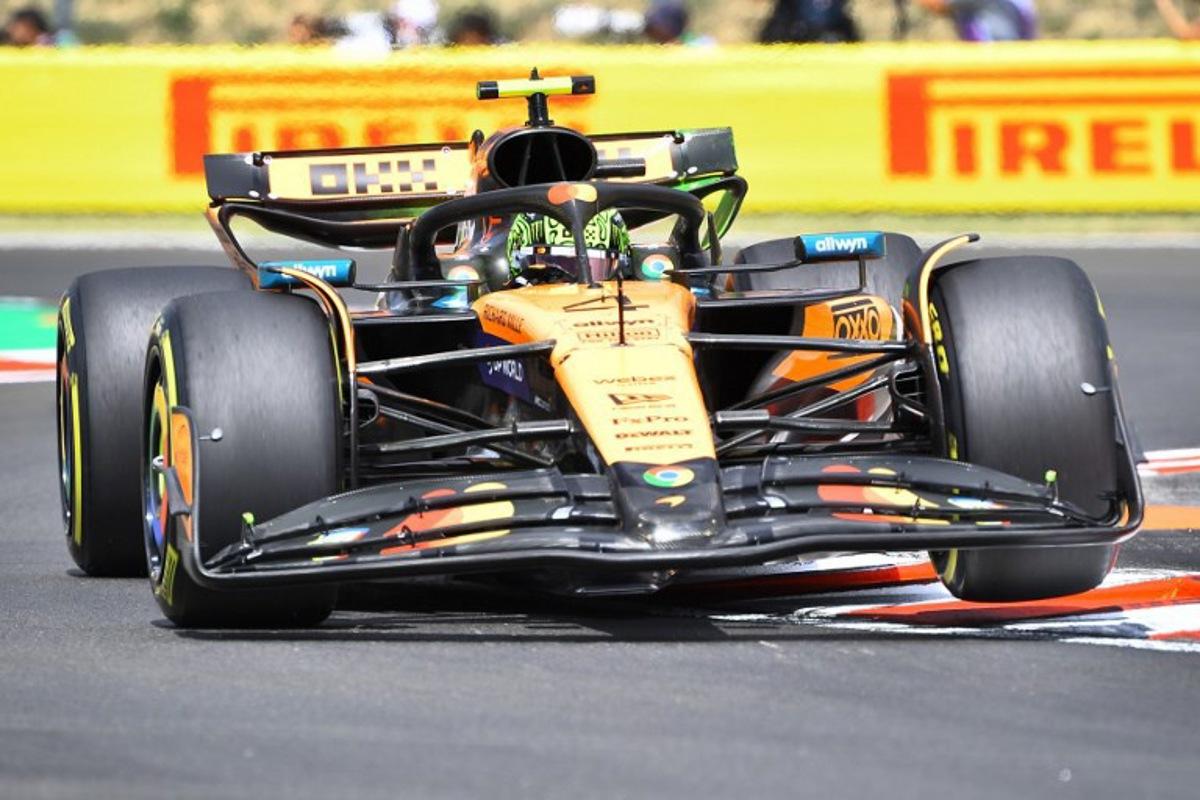 McLaren's British driver Lando Norris steers his car during the first practice session ahead of the Formula One Hungarian Grand Prix at the Hungaroring circuit at Mogyorod village, east from the capital Budapest, on August 1, 2025.    Ferenc ISZA / AFP