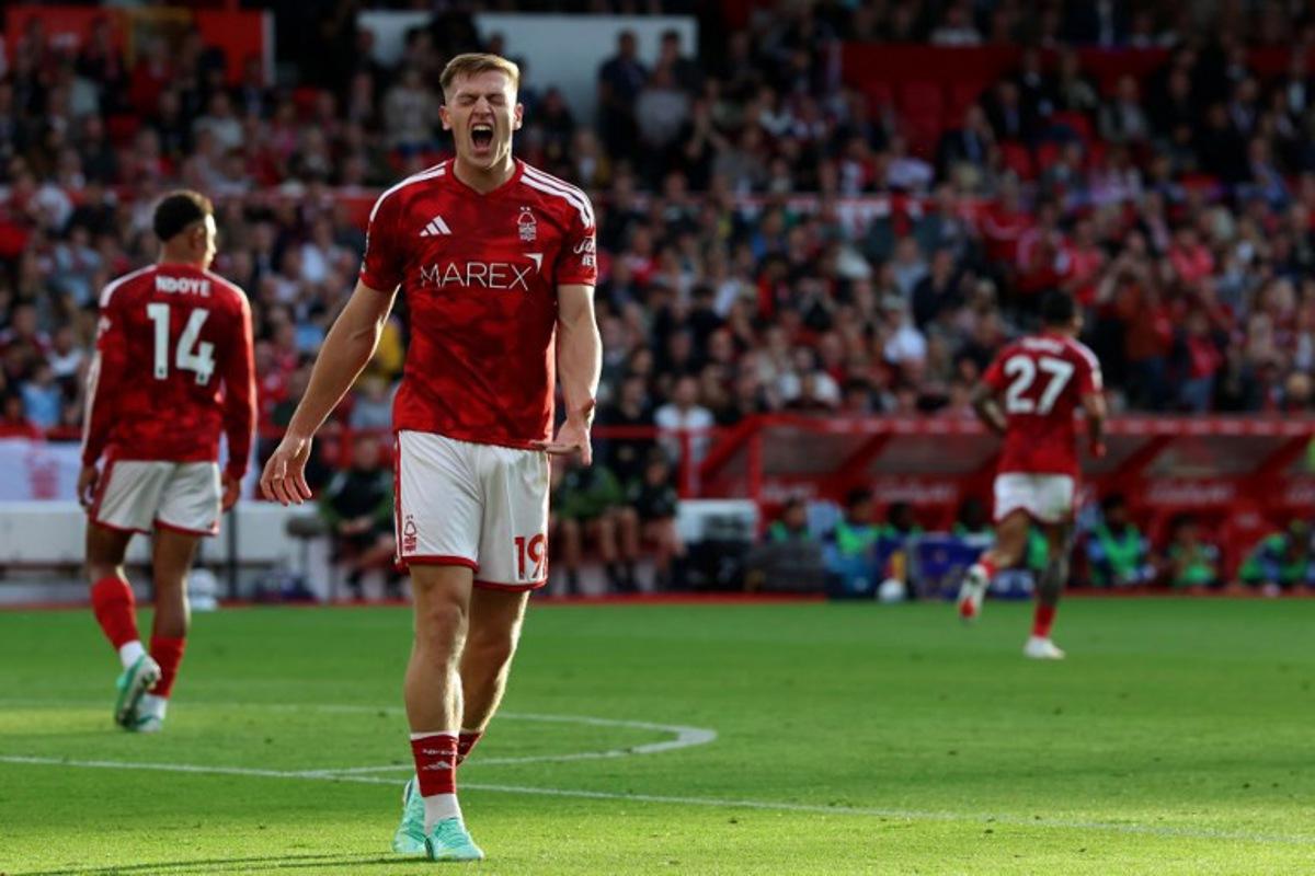 Nottingham Forest's English striker #19 Liam Delap reacts after failing to score during the English Premier League football match between Nottingham Forest and Coventry City at The City Ground in Nottingham, central England, on September 19, 2026.  Darren Staples / AFP