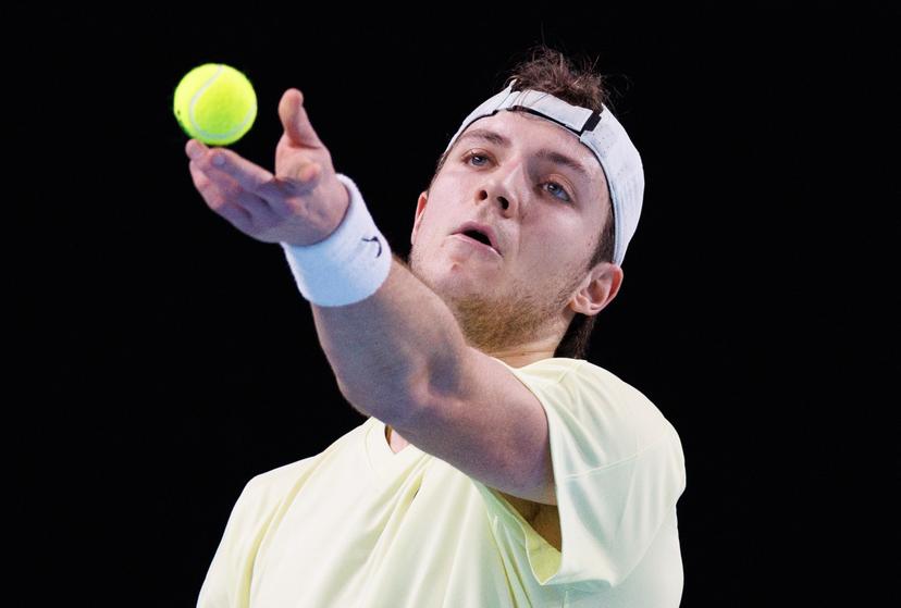 Belgian Tibo Colson pictured during a qualification game between Belgian Colson and German Squire in the men's singles at the BW Open ATP Challenger 125 tournament, in Louvain-la-Neuve, Monday 22 January 2024. THE BW Open takes place from 22 to 28 January. BELGA PHOTO BENOIT DOPPAGNE