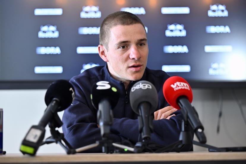 Belgian Remco Evenepoel of Red Bull-BORA-hansgrohe pictured during a press conference of Red Bull-BORA-hansgrohe, ahead of the Liege-Bastogne-Liege one day cycling race, Friday 24 April 2026, in Chaudfontaine. BELGA PHOTO ERIC LALMAND