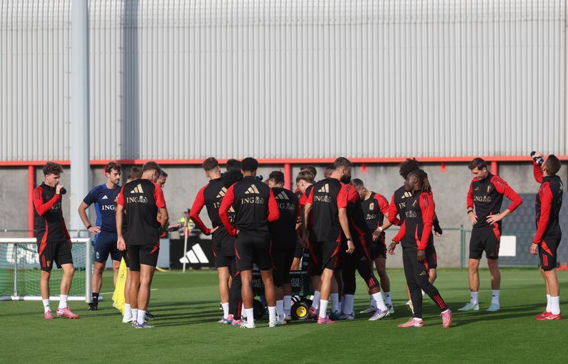 Belgium's players pictured during a training session of the Red Devils, the Belgian national soccer team, at the Proximus Basecamp in Tubize, Saturday 06 September 2025. The team is preparing for the match against Kazakhstan (07/09). BELGA PHOTO VIRGINIE LEFOUR