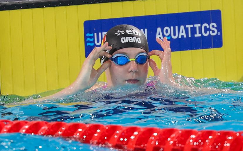 Belgian Roos Vanotterdijk pictured after the heats of the women's 50m butterfly event at the European Aquatics Championships in Paris, France on Tuesday 11 August 2026. BELGA PHOTO VIRGINIE LEFOUR