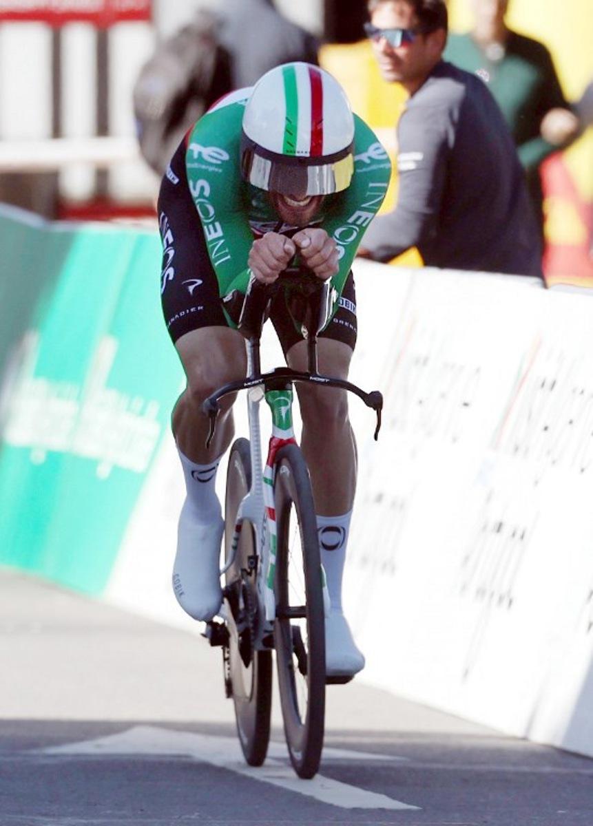 INEOS Grenadiers Italian cyclist Filippo Ganna competes in the stage 3 of the Algarve Tour, a time trial run in Vilamoura on February 20, 2026.  João Matos / AFP
