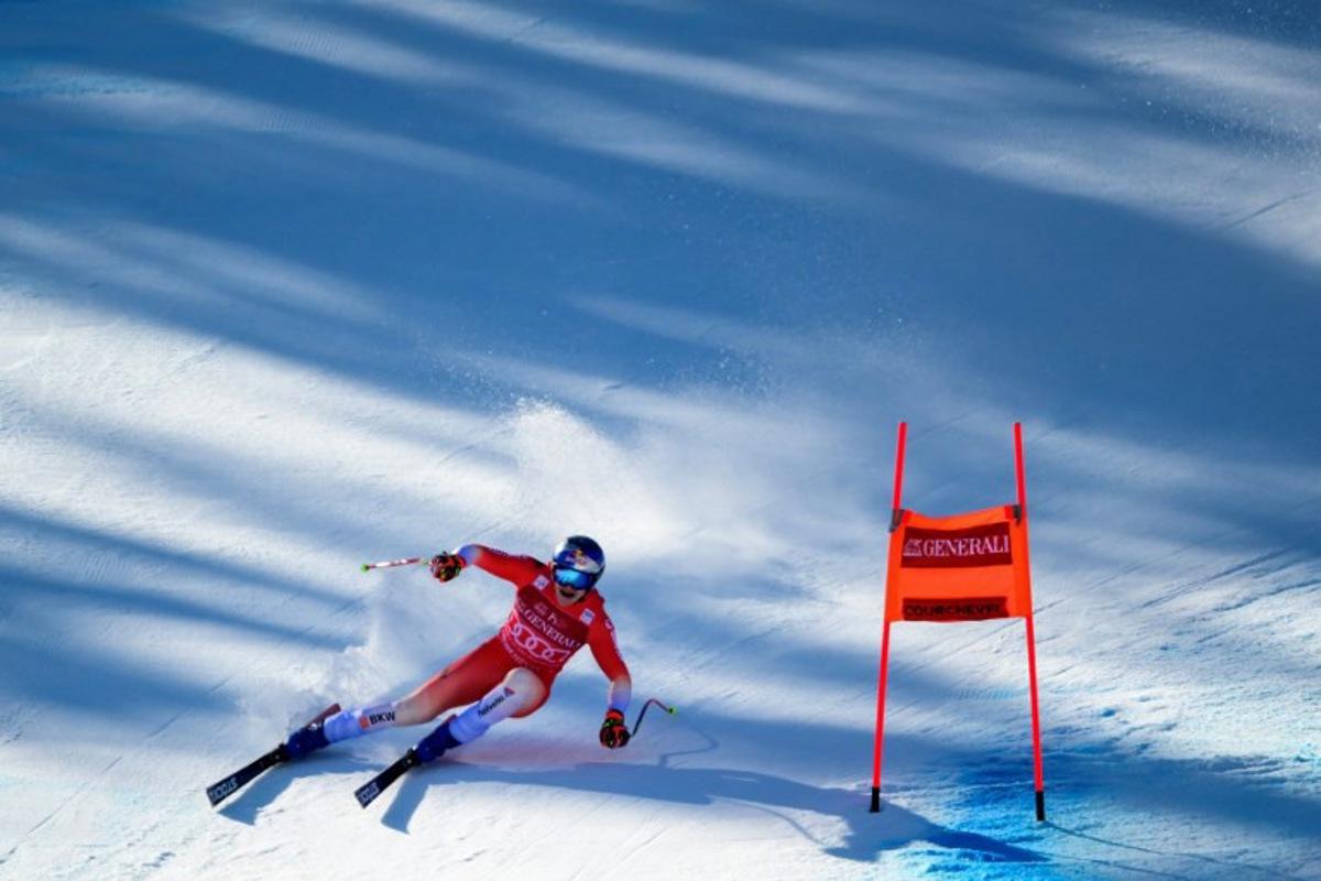 Switzerland's Marco Odermatt competes in the Men's Downhill event of the FIS Alpine World Cup in Courchevel in the French Alps on March 13, 2026.  Olivier CHASSIGNOLE / AFP