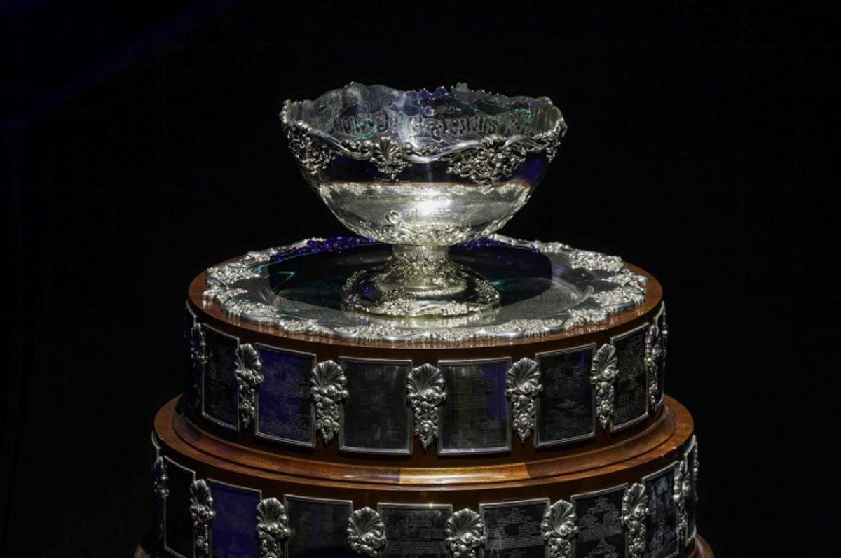 The Davis Cup trophy is seen at the Davis Cup Finals at the Palacio de Deportes Jose Maria Martin Carpena arena in Malaga, southern Spain, on November 22, 2024.  Thomas COEX / AFP