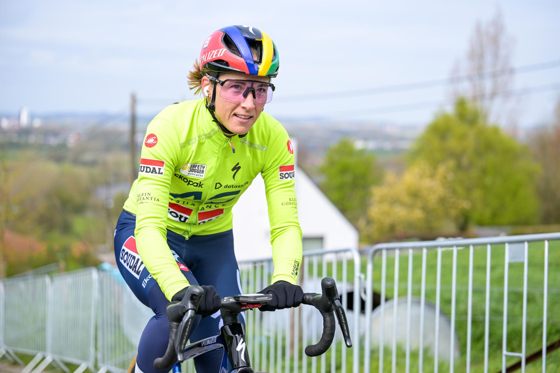 Mauritian Kim Le Court-Pienaar of AG Insurance-Soudal Team pictured in action during pictured at a track reconaissance ahead of the Ronde van Vlaanderen/ Tour des Flandres/ Tour of Flanders cycling race, Friday 03 April 2026. The 110th edition of the cycling race will take place on Sunday 05 April. BELGA PHOTO DAVID PINTENS