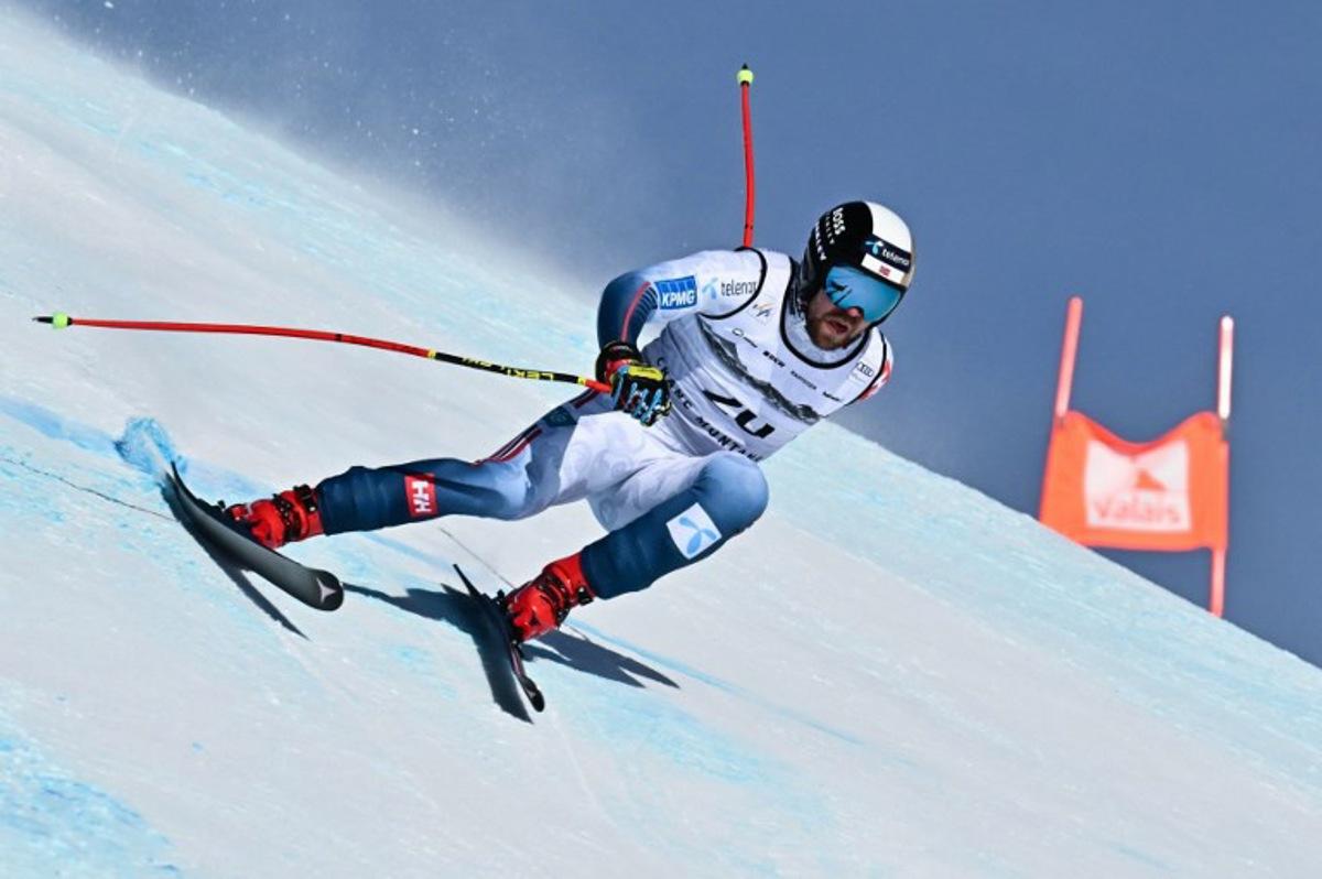 Norway's Aleksander Aamodt Kilde competes in the men's downhill race part of the FIS Alpine Ski World Cup 2025-2026, in Crans Montana, Switzerland, on February 1, 2026.  Fabrice COFFRINI / AFP