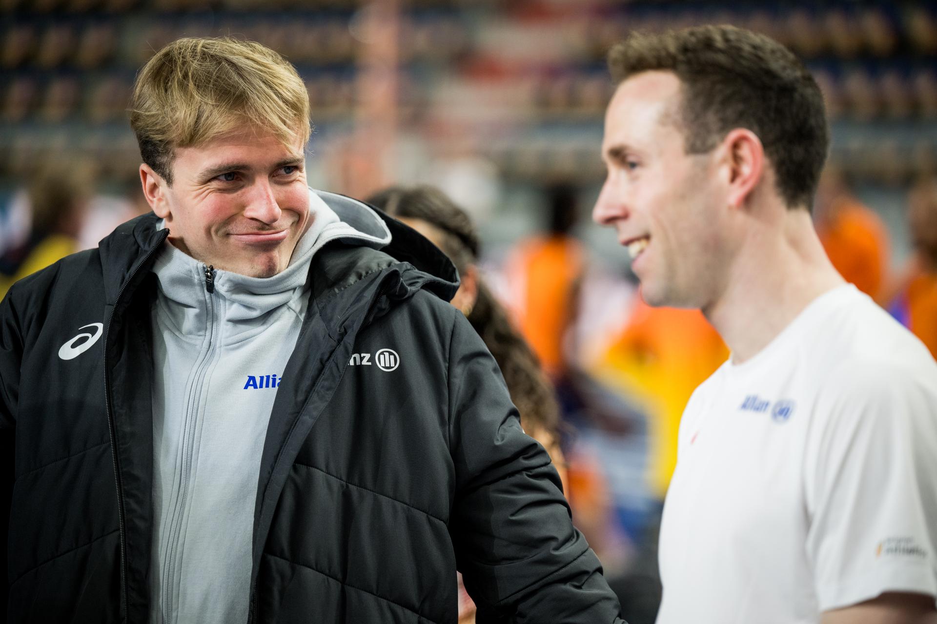 Belgian Simon Verherstraeten and Belgian Robin Vanderbemden pictured in action during a training session in preparation of the World Athletics Indoor Championship in Torun, Poland on Thursday 19 March 2026. The championships take place from 20 to 22 March. BELGA PHOTO JASPER JACOBS