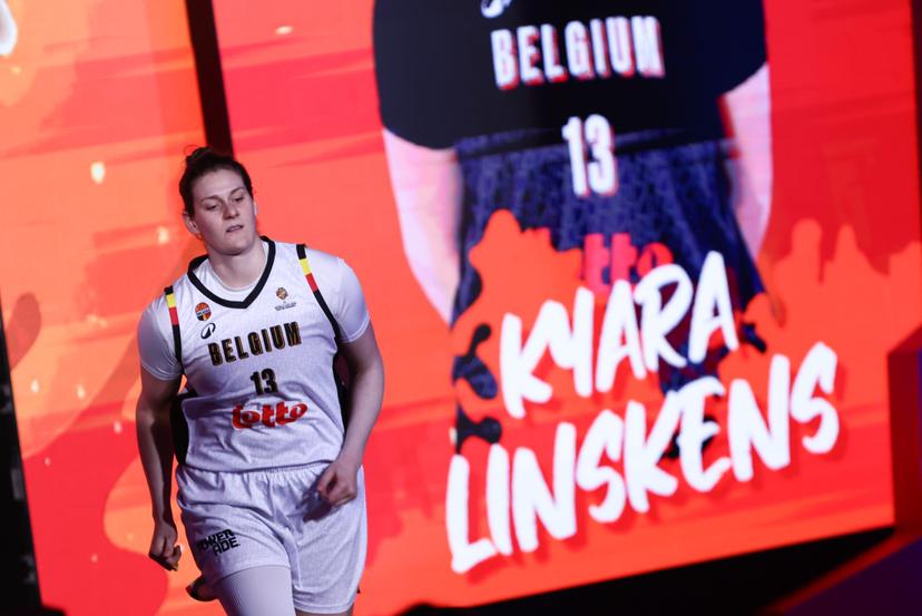 Belgium's Kyara Linskens pictured at the start of a basket game between Belgium's national team Belgian Cats and Czech Republic, in Wuhan, China, on Tuesday 17 March 2026, the fifth game (out of 5) of the qualifications phase for the World Cup Basket tournament. BELGA PHOTO NIKOLA KRSTIC