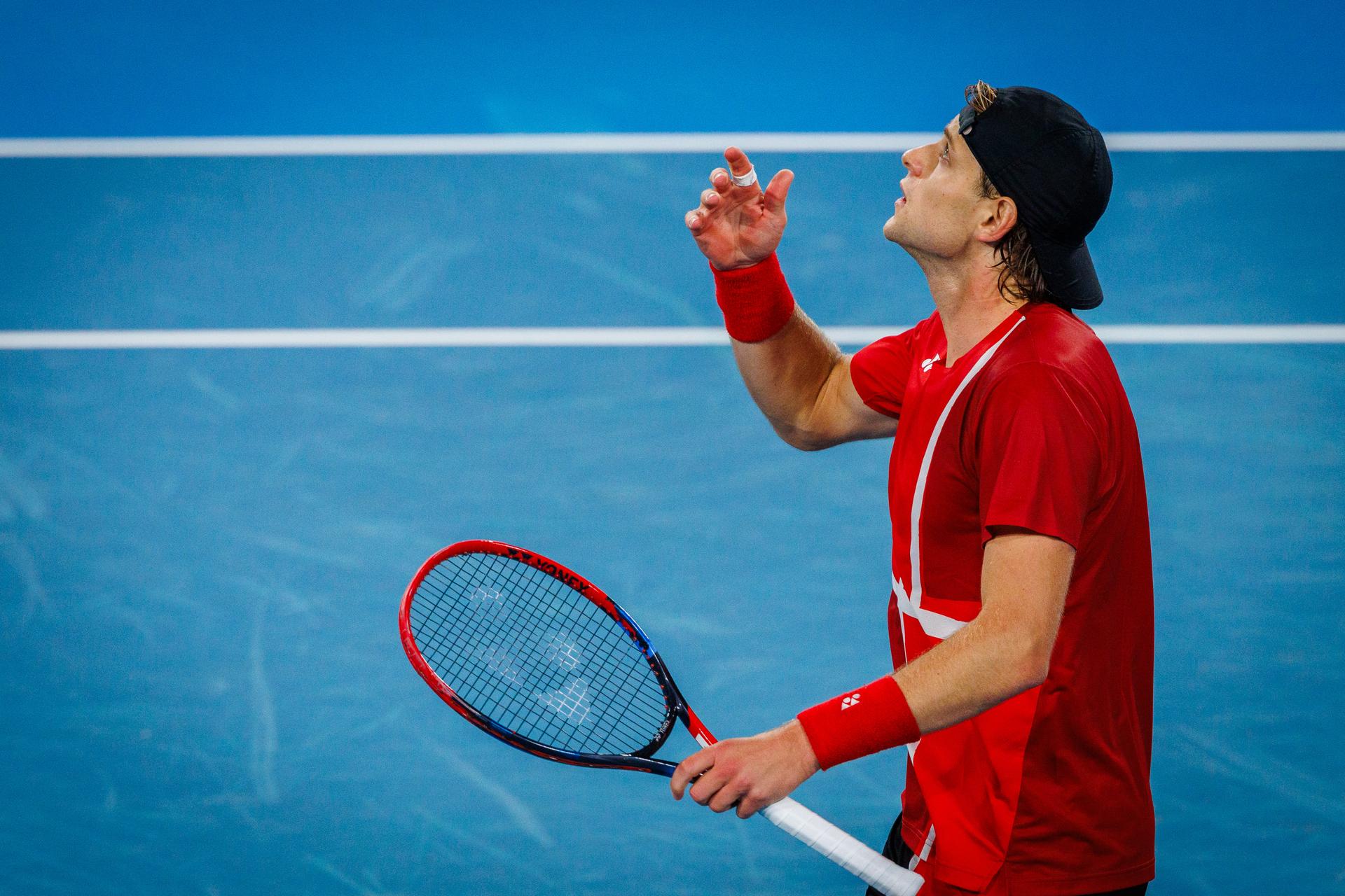 Belgian Zizou Bergs pictured duringa a tennis match between Belgian Bergs and Australian Thompson, during the qualifier of the Davis Cup, Saturday 13 September 2025, in Sydney, Australia. Belgium and Australia will compete this weekend in the second round of the Davis Cup qualifiers. BELGA PHOTO PATRICK HAMILTON