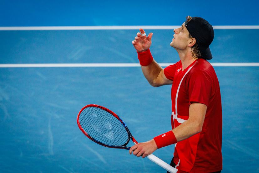 Belgian Zizou Bergs pictured duringa a tennis match between Belgian Bergs and Australian Thompson, during the qualifier of the Davis Cup, Saturday 13 September 2025, in Sydney, Australia. Belgium and Australia will compete this weekend in the second round of the Davis Cup qualifiers. BELGA PHOTO PATRICK HAMILTON