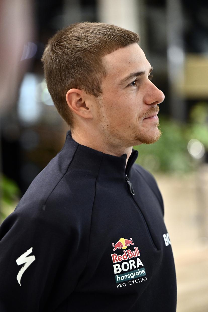 Belgian Remco Evenepoel of Red Bull-BORA-Hansgrohe pictured during a press meeting before the Trofeo Ses Salines Challenge Mallorca cycling race, Wednesday 28 January 2026 in Mallorca, Spain. On Thursday Belgian Evenepoel will participate in the Team Time Trial, the first race in the colors of his new team Red Bull-Bora-Hansgrohe. BELGA PHOTO ERIC LALMAND