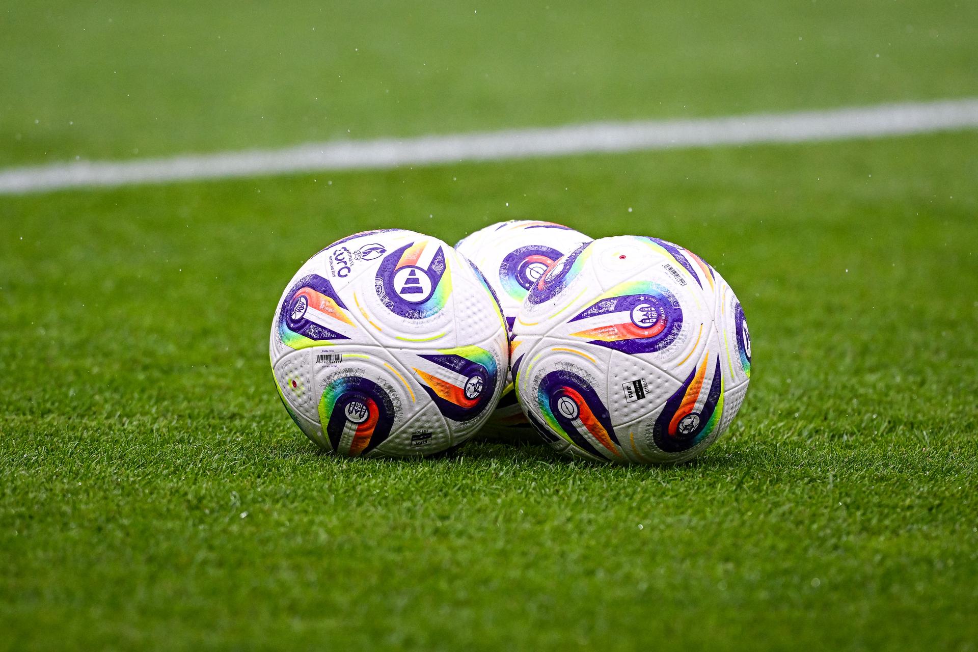 Illustration picture of the official match ball prior to the women's UEFA Euro 2025 match between Spain and Belgium at Stockhorn Arena on July 7, 2025 in Thun, Switzerland. (Photo by Baptiste Fernandez/Icon Sport) BENELUX ONLY