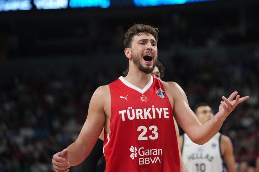 Turkey's power forward #23 Alperen Sengun during the FIBA EuroBasket 2025 semi-final basketball match between Greece and Turkey in Riga, Latvia, on September 12, 2025.  Gints Ivuskans / AFP
