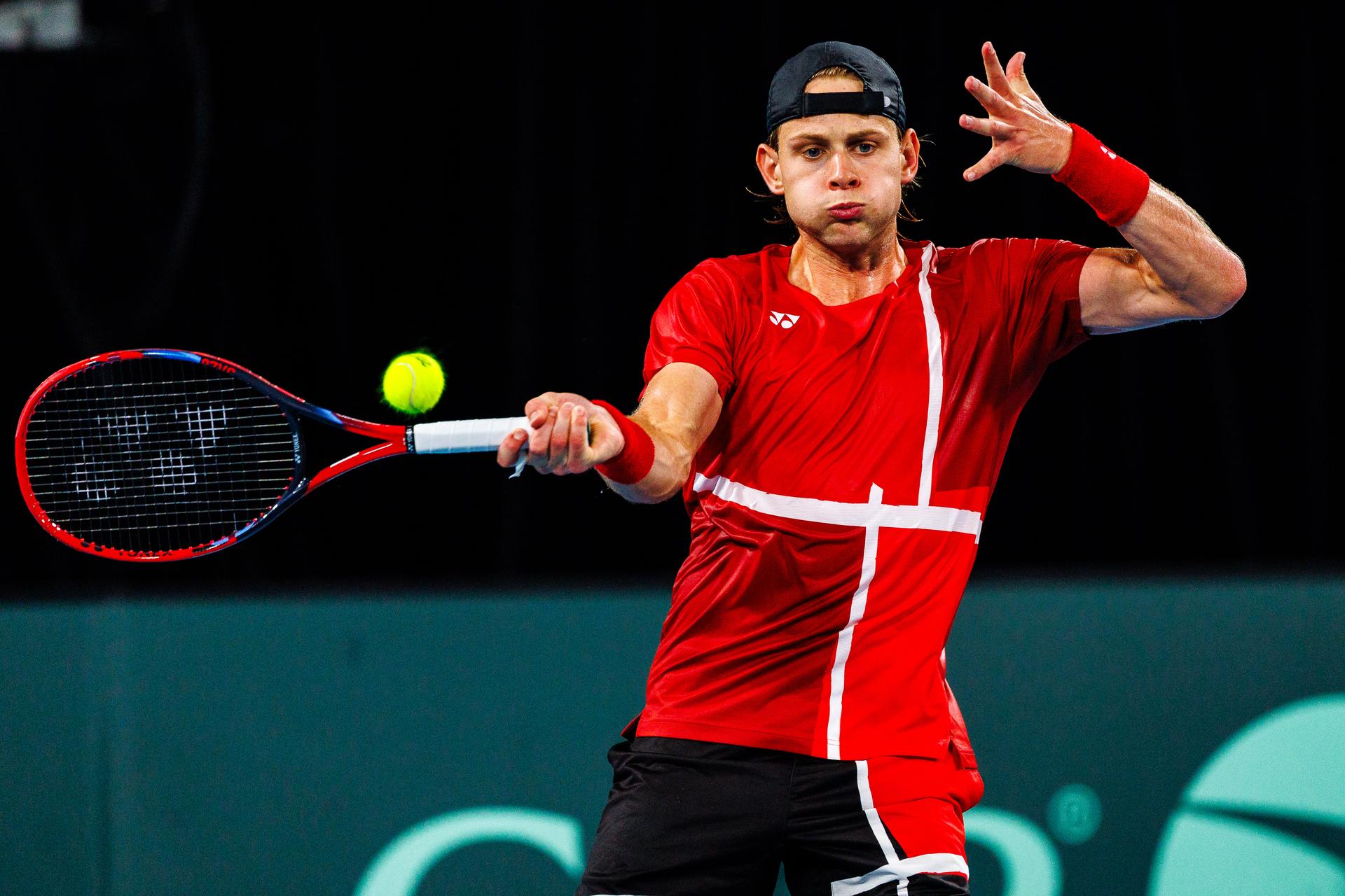 Belgian Zizou Bergs pictured in action duringa a tennis match between Belgian Bergs and Australian De Minaur, during the qualifier of the Davis Cup, Sunday 14 September 2025, in Sydney, Australia. Belgium and Australia will compete this weekend in the second round of the Davis Cup qualifiers. BELGA PHOTO PATRICK HAMILTON