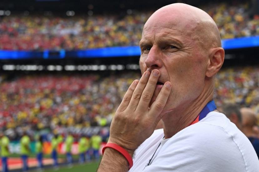 Norway's head coach Staale Solbakken gestures ahead of the 2026 World Cup round of 16 football match between Brazil and Norway at the New York/New Jersey Stadium in East Rutherford on July 5, 2026.   Jewel SAMAD / AFP