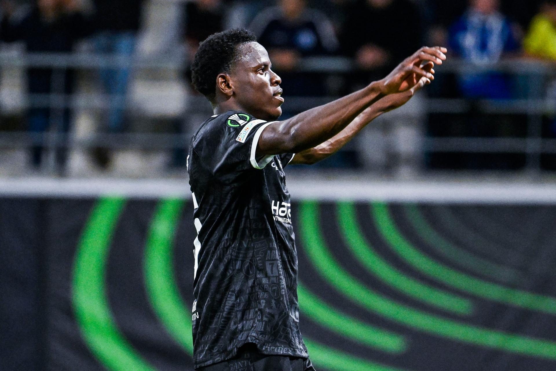 Gent's Hyllarion Goore celebrates after winning a soccer game between Belgian KAA Gent and Danish Aarhus GF, Thursday 15 October 2026 in Gent, the opening match of the UEFA Conference League league phase. BELGA PHOTO TOM GOYVAERTS