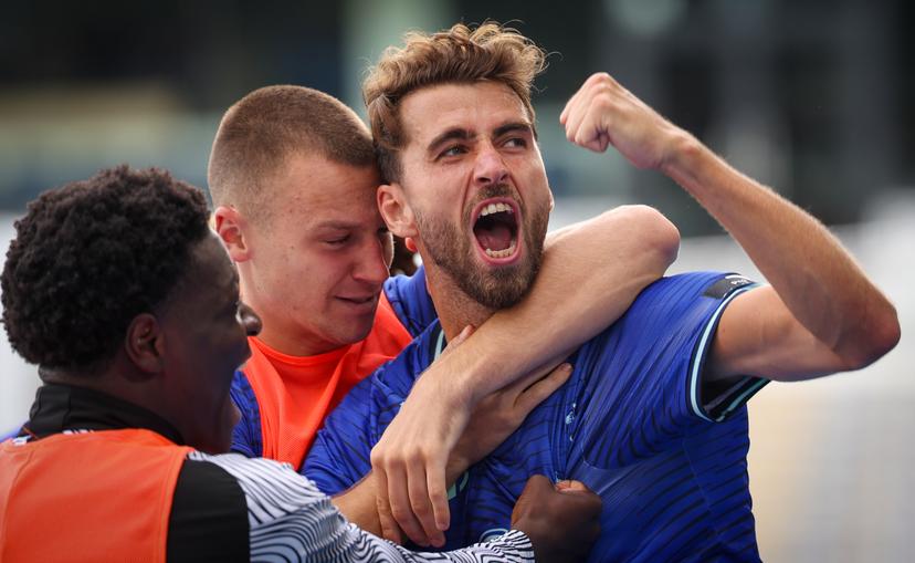 Charleroi's Vetle Dragsnes celebrates after scoring during a soccer match between Oud-Heverlee Leuven and Sporting Charleroi, Sunday 27 July 2025 in Heverlee, on day 1 of the 2025-2026 'Jupiler Pro League' first division of the Belgian championship. BELGA PHOTO VIRGINIE LEFOUR