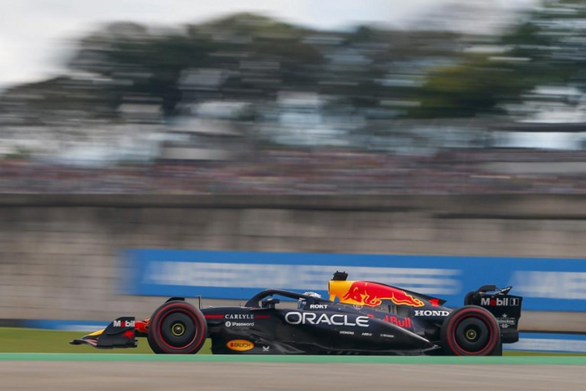 Red Bull Racing's Dutch driver Max Verstappen drives during the qualifying session of the Sao Paulo Formula One Grand Prix at the Jose Carlos Pace racetrack, aka Interlagos, in Sao Paulo, Brazil on November 8, 2025.  Miguel SCHINCARIOL / AFP