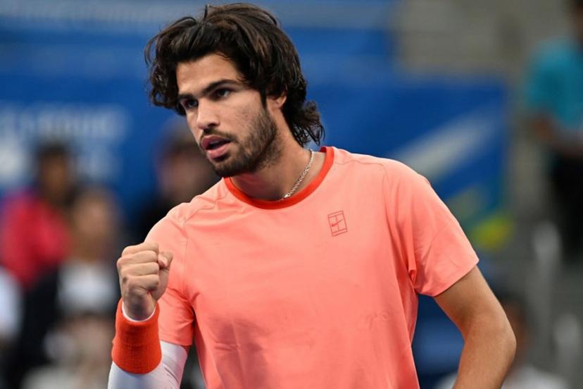 Spain's Carlos Alcaraz reacts as he plays against compatriot Jaume Munar during their men's singles semi-final tennis match at the ATP Tour Japan Open Tennis Championships at the Ariake Tennis Forest Park in Tokyo on October 5, 2026.   Rie KIKUCHI / AFP