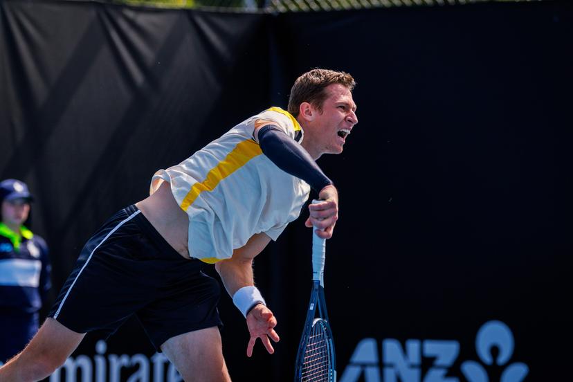 Belgium's Kimmer Coppejans pictured in action during a third round qualifying match in the men's singles against USA's Svajda at the Australian Open, Melbourne Park, Melbourne on Thursday 15 January 2026.  BELGA PHOTO PATRICK HAMILTON  --- BENELUX ONLY   ---