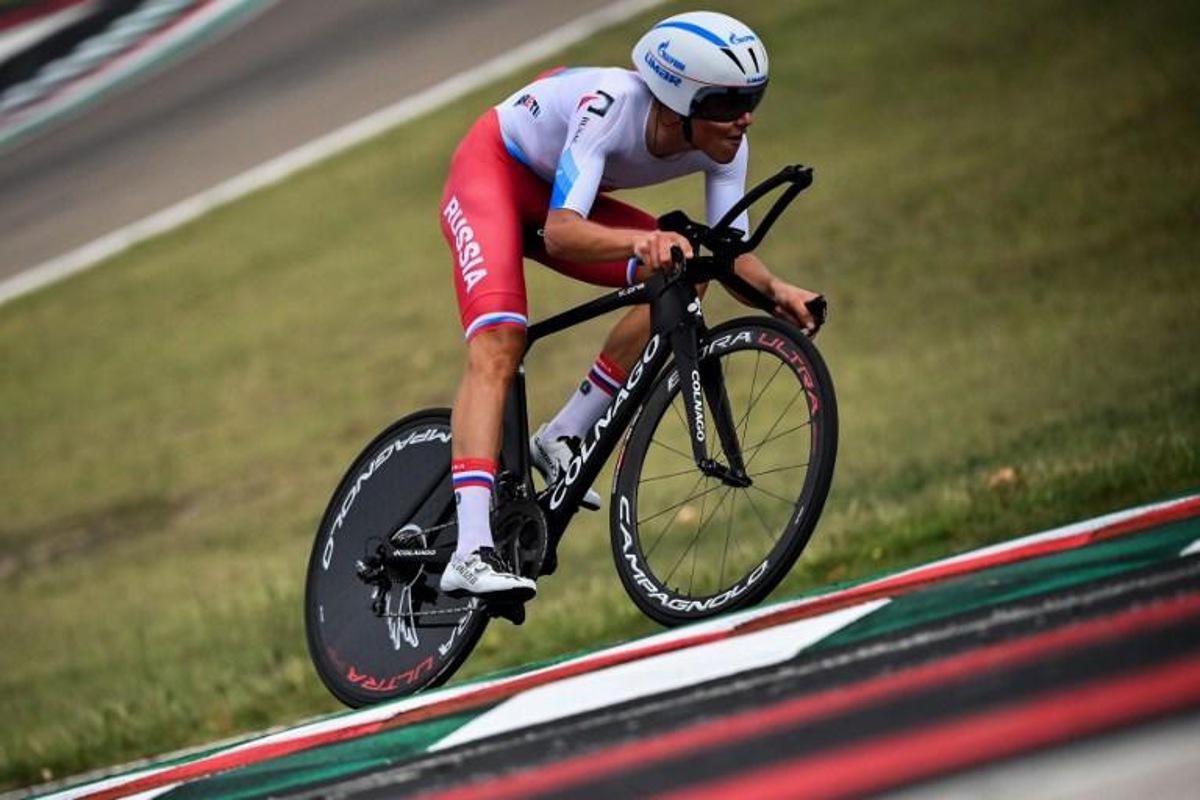 Russia's Petr Rikunov competes in the Men's Elite Individual Time Trial at the UCI 2020 Road World Championships in Imola, Emilia-Romagna, Italy, on September 25, 2020.  Marco BERTORELLO / AFP