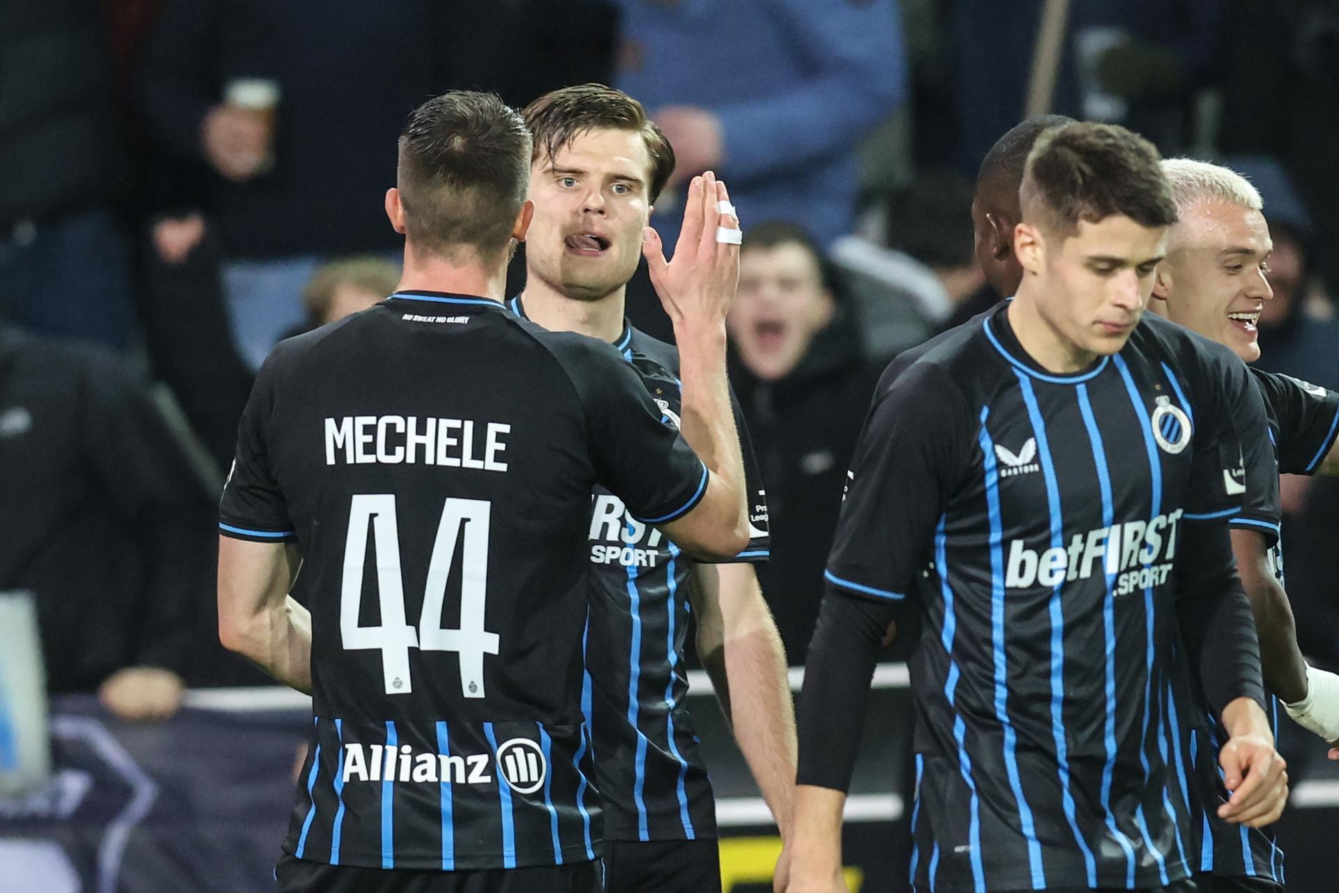 Club's Bjorn Meijer celebrates after scoring during a soccer match between Club Brugge and Oud-Heverlee Leuven, Saturday 21 February 2026 in Brugge, on day 26 (out of 30) of the 2025-2026 'Jupiler Pro League' first division of the Belgian championship. BELGA PHOTO BRUNO FAHY