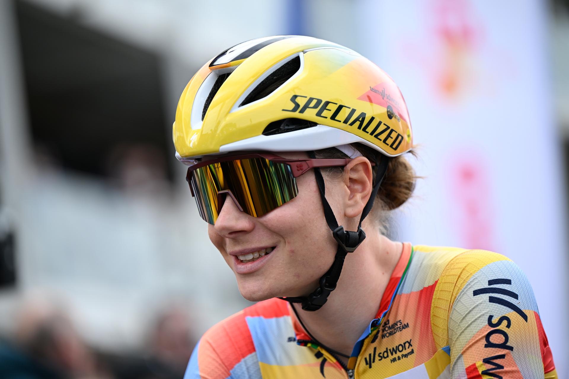 Belgian Lotte Kopecky of SD Worx-Protime pictured at the start of the women elite race of the 'Dwars Door Vlaanderen' cycling event, 128,9km from Roeselare to Waregem, Wednesday 01 April 2026. BELGA PHOTO TOM GOYVAERTS