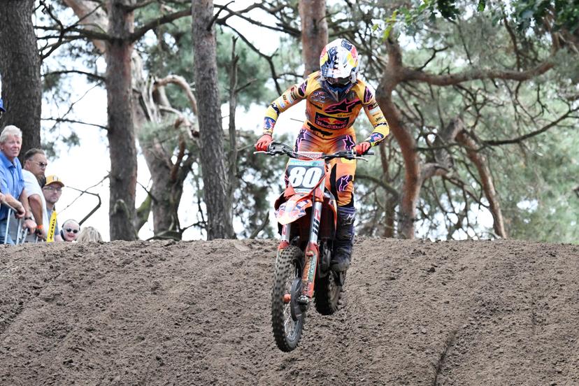 Italian Adamo Andrea pictured in action during the Belgian Championships motocross at Keiheuvel, in Balen, Thursday 15 August 2024. BELGA PHOTO MAARTEN STRAETEMANS