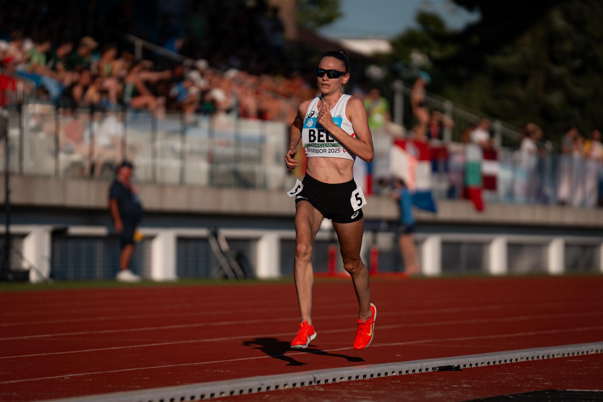 Belgian Jana Van Lent pictured in action during the European Athletics Team Championships, in Maribor, Slovenia, Sunday 29 June 2025. Team Belgium is competing in the second division on 28 and 29 June. BELGA PHOTO CHIARA MONTESANO