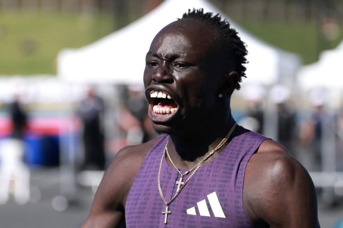 Australia's Gout Gout reacts after winning the men's 200M final at the Australian Athletics Championships in Sydney on April 12, 2026.  DAVID GRAY / AFP