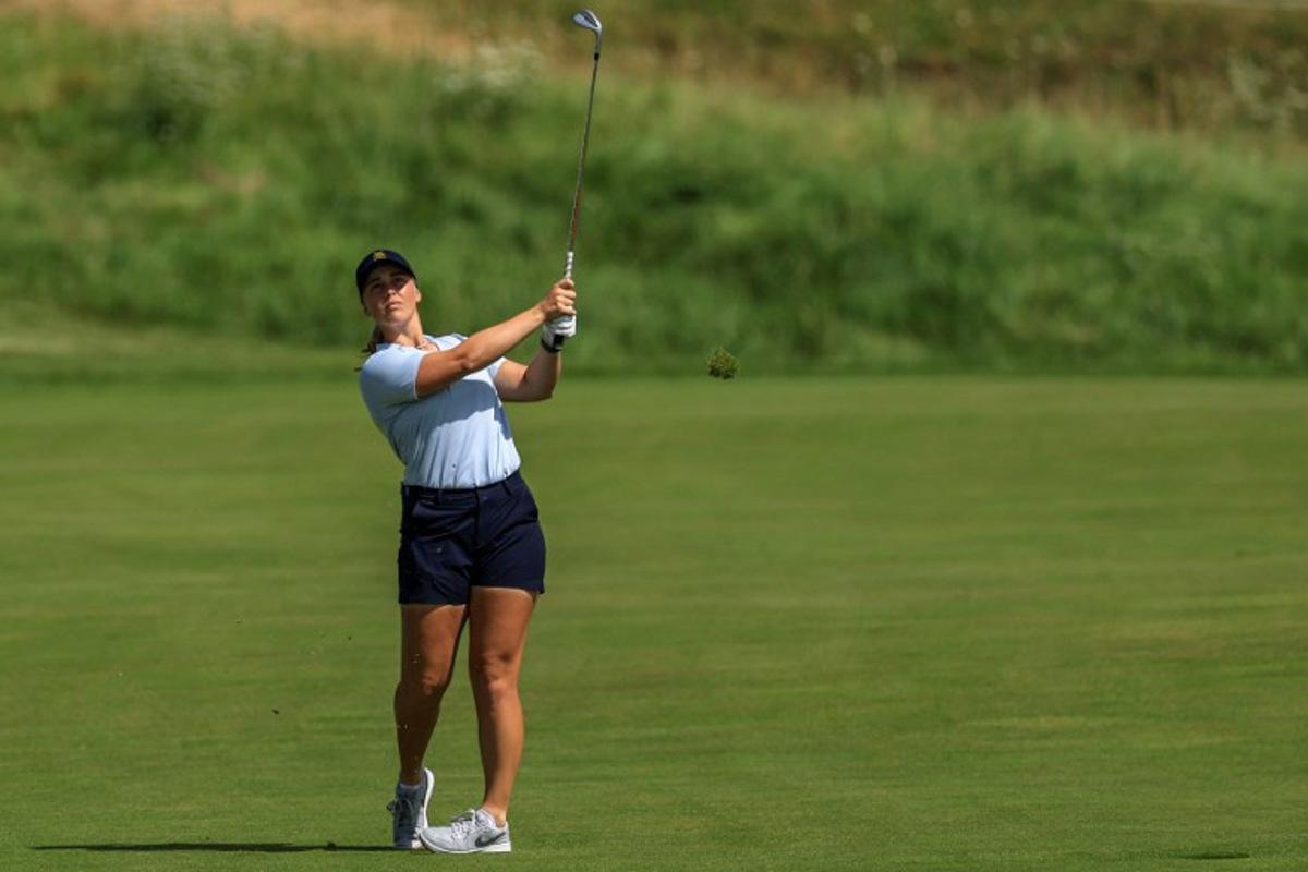Sweden's Maja Stark competes during round 3 of the women's golf individual stroke play of the Paris 2024 Olympic Games at Le Golf National in Guyancourt, south-west of Paris on August 9, 2024.   Emmanuel DUNAND / AFP