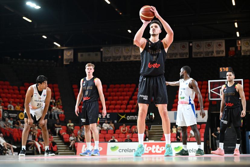 Belgium's Hans Vanwijn pictured in action during a basketball match between Belgium's national team Belgian Lions and Great Britain, Friday 15 August 2025 in Oostende, in a friendly tournament. BELGA PHOTO MAARTEN STRAETEMANS