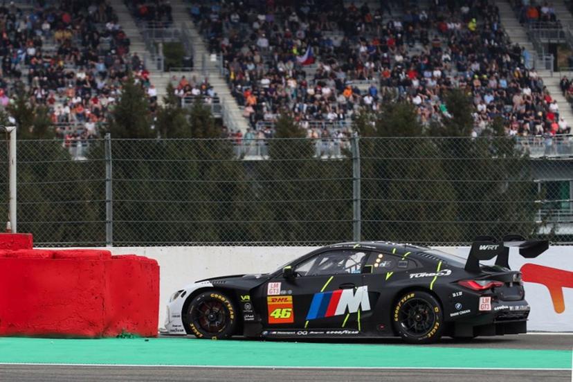 Team WRT drives their BMW car N° 46, droven by Ahmad Al Harthy, Valentino Rossi and Maxime Martin, during the FIA World Endurance Championship 2024 6 hour race of Spa-Francorchamps in Francorchamps, on May 10, 2024.  François WALSCHAERTS / AFP