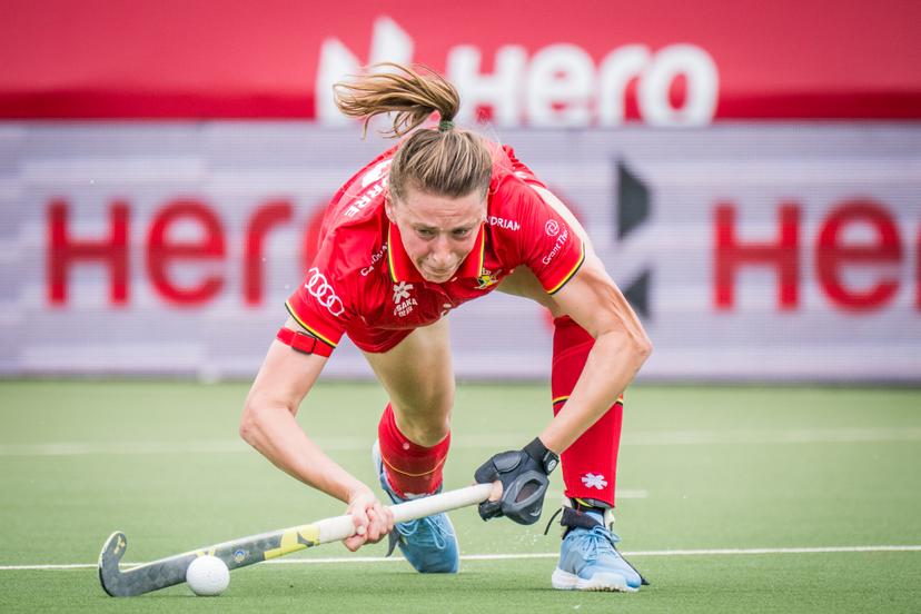 Belgium's Stephanie Vanden Borre scores a goal during a hockey game between Belgian national team Red Panthers and Germany, match 9/16 in the group stage of the 2025 women's FIH Pro League, Saturday 14 June 2025, in Antwerp. BELGA PHOTO JASPER JACOBS