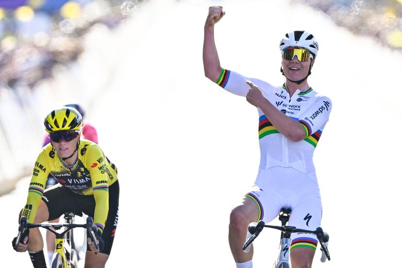 Belgian Lotte Kopecky of SD Worx-Protime wins the women's race of the 'Ronde van Vlaanderen/ Tour des Flandres/ Tour of Flanders' one day cycling race, 168,8k with start and finish in Oudenaarde, Sunday 06 April 2025. BELGA PHOTO ERIC LALMAND