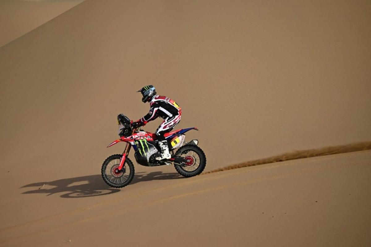US rider Ricky Brabec competes with a Honda Crf 450 compete in the Stage 7 of the 48th edition of the Dakar Rally 2026, between Riyadh and Wadi ad-Dawasir, Saudi Arabia, on January 11, 2026.  Giuseppe CACACE / AFP