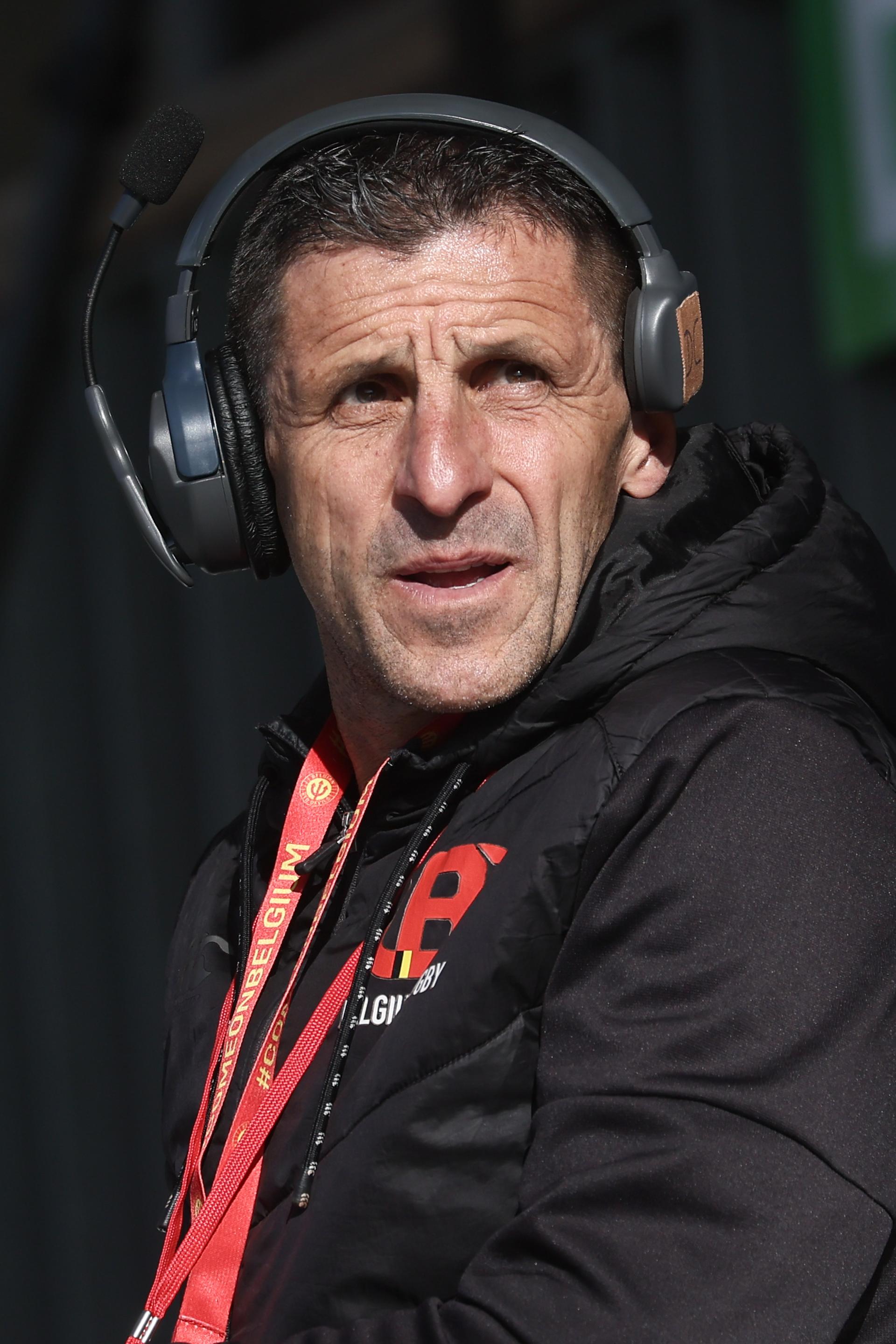 Belgium's head coach Laurent Dossat pictured during a training session of the Black Devils, the Belgian national rugby team, at the Nelson Mandela Stadium in Neder-Over-Heembeek, Brussels, Sunday 02 November 2025. The team is preparing for the qualification games for the World Cup. BELGA PHOTO BRUNO FAHY